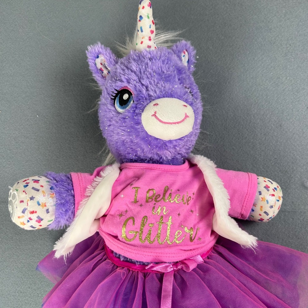 Build-A-Bear Purple Sparkle Unicorn Plush Glitter Tee Tutu Outfit Stuffed Cute - Picture 3 of 9